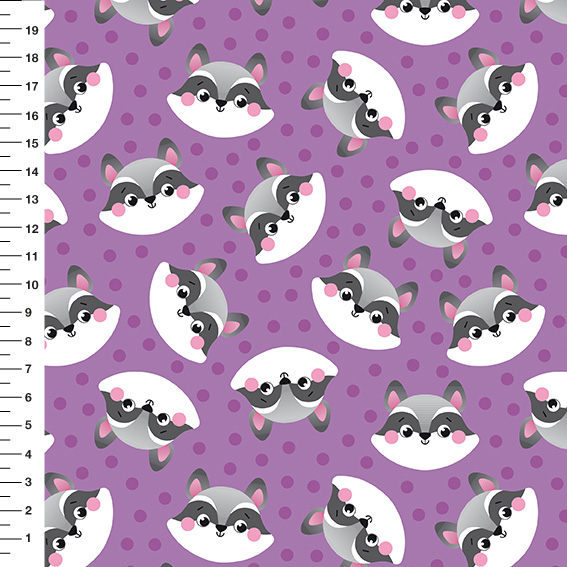 Sintético Doll Guaxinim Poá Fundo Lilás - Meia Tigela 50cm x 1,36mt