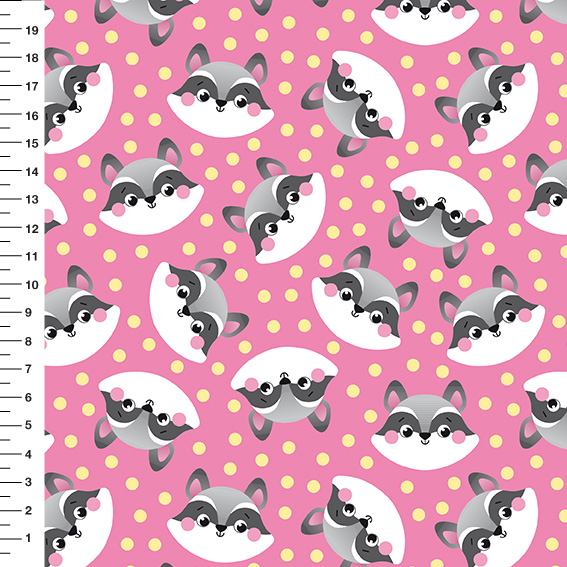 Sintético Doll Guaxinim Poá Fundo Rosa - Meia Tigela 50cm x 1,36mt
