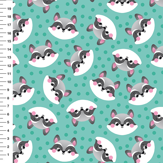 Sintético Doll Guaxinim Poá Fundo Verde Água - Meia Tigela 50cm x 1,36mt