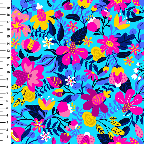 Sintético Doll Jardim Tropical Fundo Azul Claro - Meia Tigela 50cm x 1,36mt