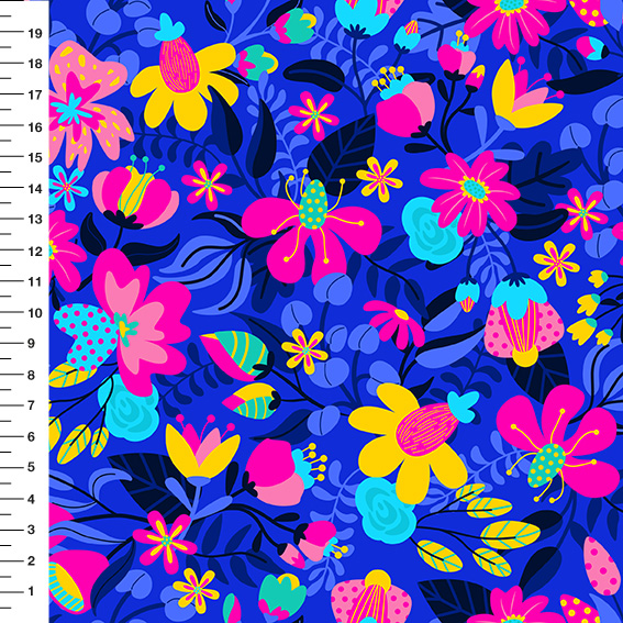 Sintético Doll Jardim Tropical Fundo Azul - Meia Tigela 50cm x 1,36mt