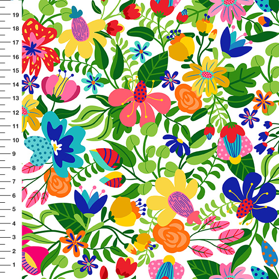 Sintético Doll Jardim Tropical Fundo Branco - Meia Tigela 50cm x 1,36mt