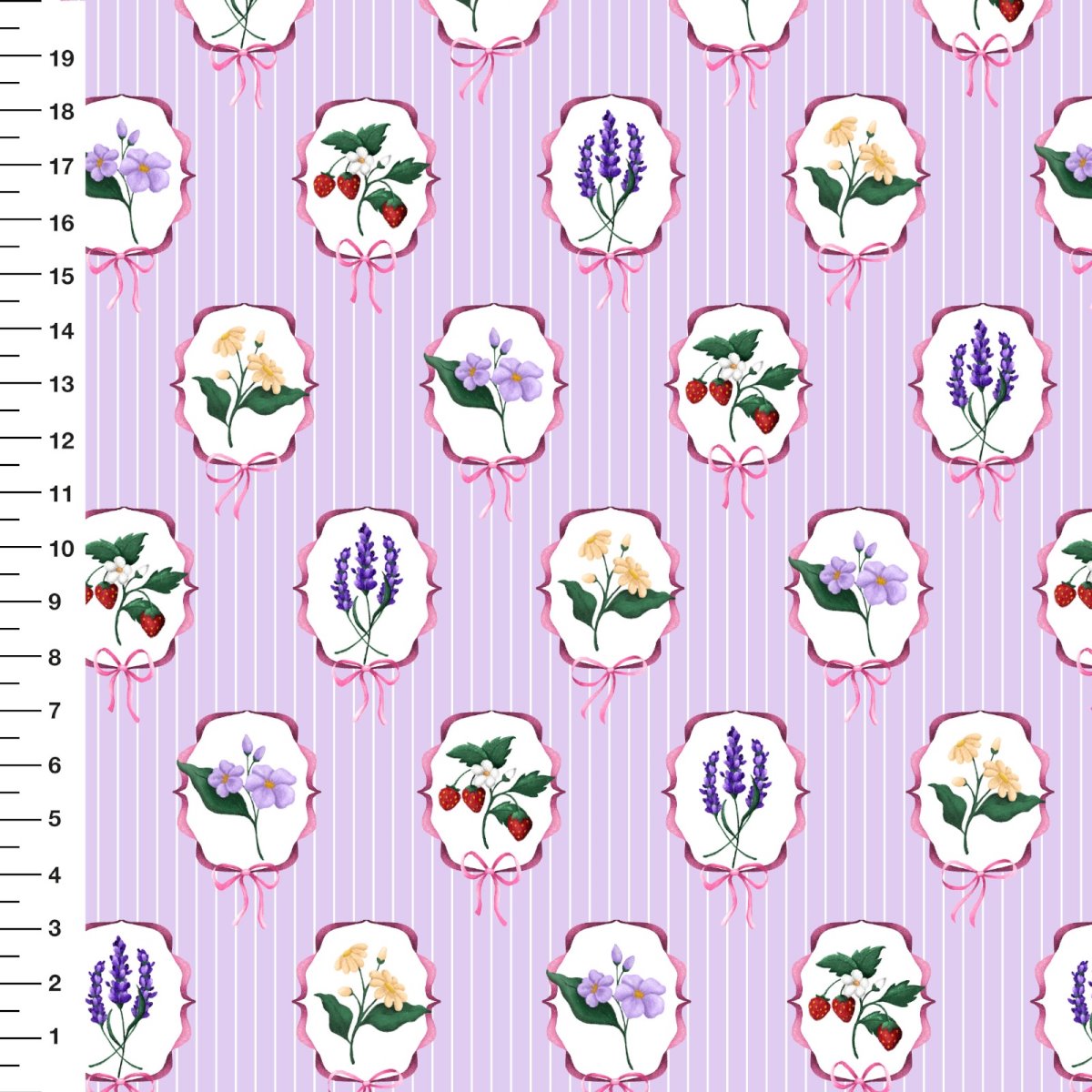Sintético Doll Jardim Vintage Listrado Fundo Lilás - Meia Tigela 50cm x 1,36mt