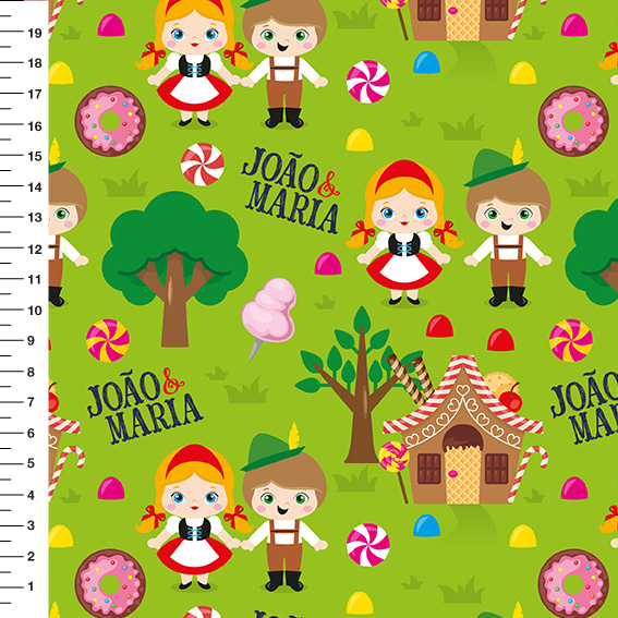 Sintético Doll João e Maria Fundo Verde Limão - Meia Tigela 50cm x 1,36mt