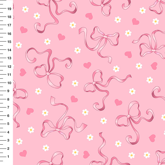 Sintético Doll Laços e Margaridas Fundo Rosa - Meia Tigela 50cm x 1,36mt