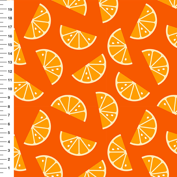Sintético Doll Laranjas Fatias Fundo Laranja - Meia Tigela 50cm x 1,36mt
