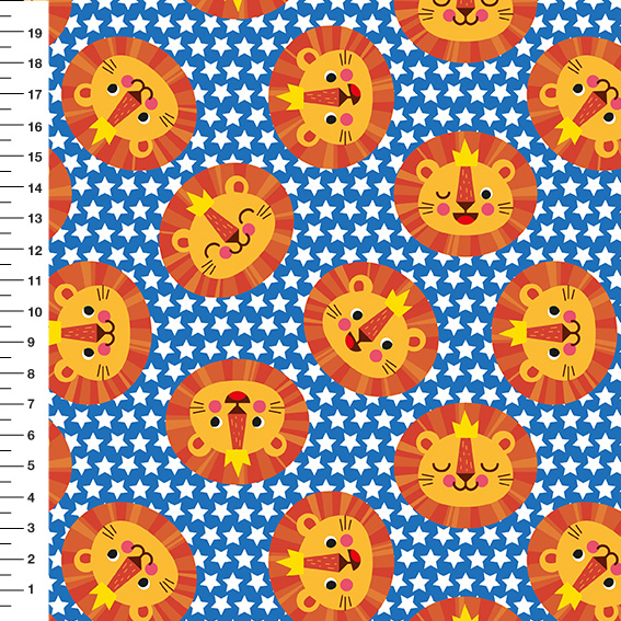 Sintético Doll Leõezinhos Estrelas Brancas Fundo Azul - Meia Tigela 50cm x 1,36mt