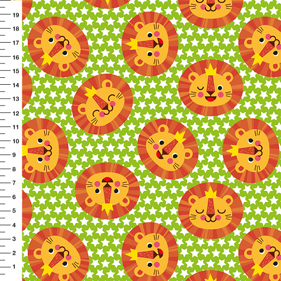 Sintético Doll Leõezinhos Estrelas Brancas Fundo Verde - Meia Tigela 50cm x 1,36mt