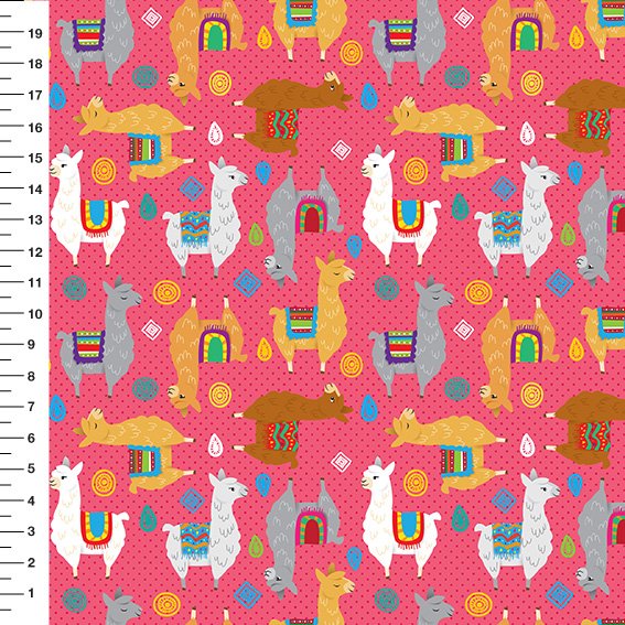 Sintético Doll Lhamas Étnicas Poá Fundo Pink - Meia Tigela 50cm x 1,36mt