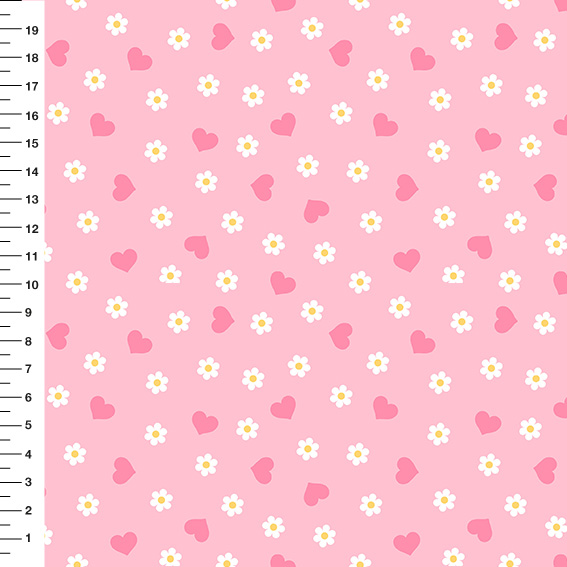 Sintético Doll Margaridas e Corações Fundo Rosa - Meia Tigela 50cm x 1,36mt