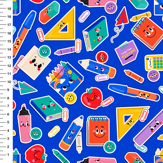 Sintético Doll Material Escolar Adesivos Fundo Azul - Meia Tigela 50cm x 1,36mt