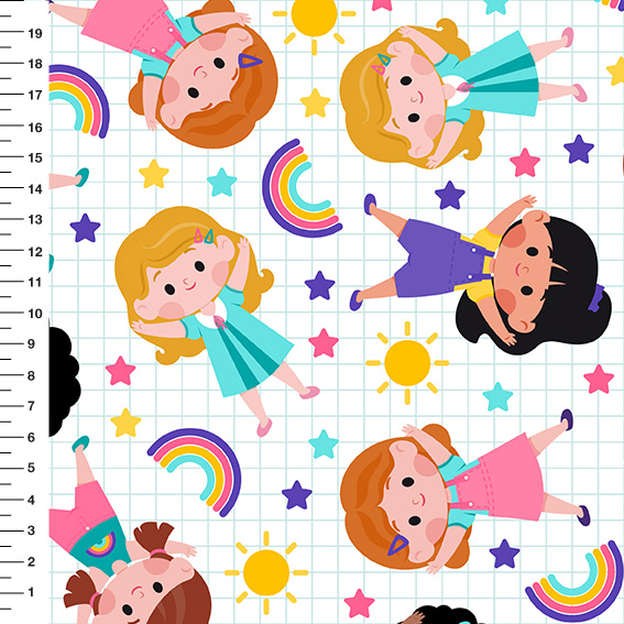 Sintético Doll Meninas Arco-Íris Fundo Branco - Meia Tigela 50cm x 1,36mt