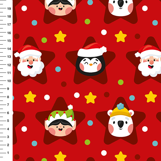 Sintético Doll Natal Estrelas Fundo Vermelho - Meia Tigela 50cm x 1,36mt