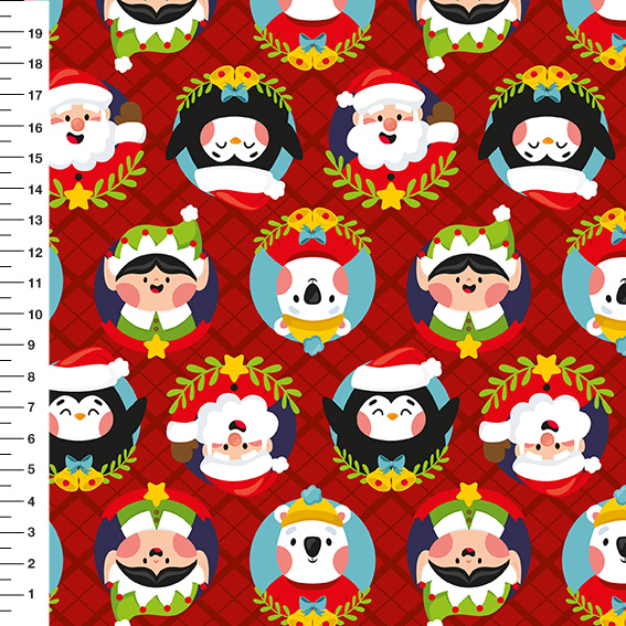 Sintético Doll Natal Guirlandas Fundo Vermelho - Meia Tigela 50cm x 1,36mt