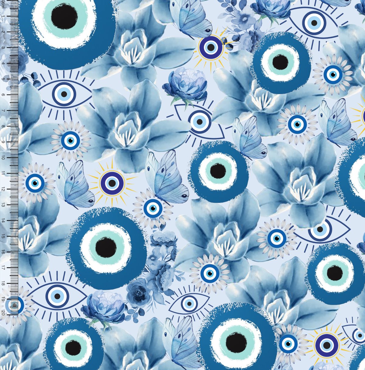 Sintético Doll Olho Grego Borboletas 50cm x 1,36mt