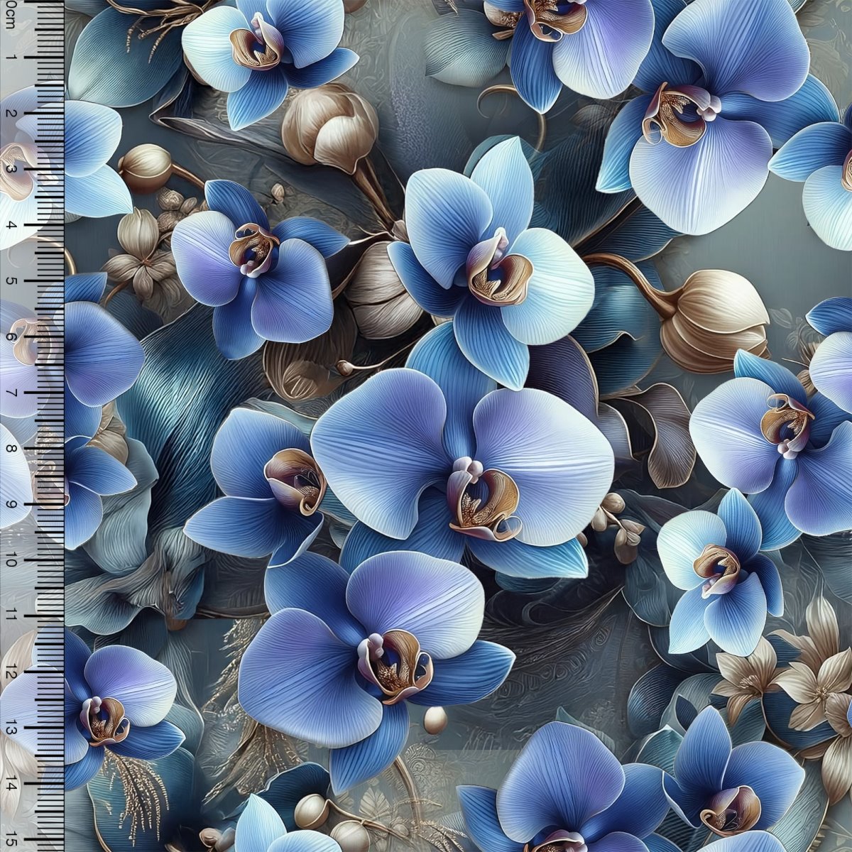 SIntético Doll Orquidia Azul Fundo Cinza 50cm x 1,36mt