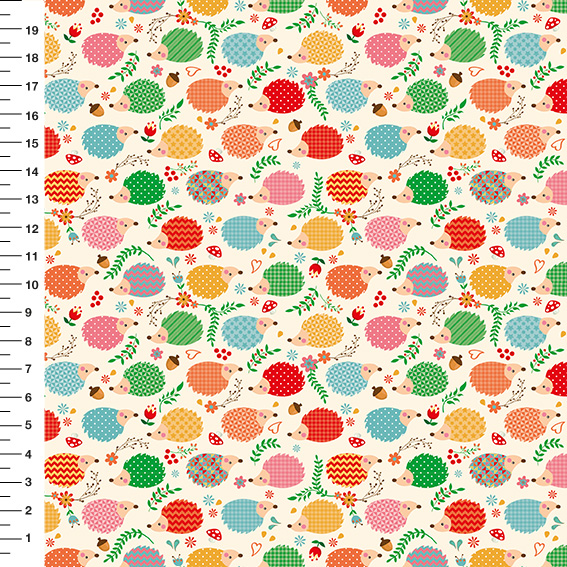 Sintético Doll Ouriços Coloridos Fundo Creme - Meia Tigela 50cm x 1,36mt