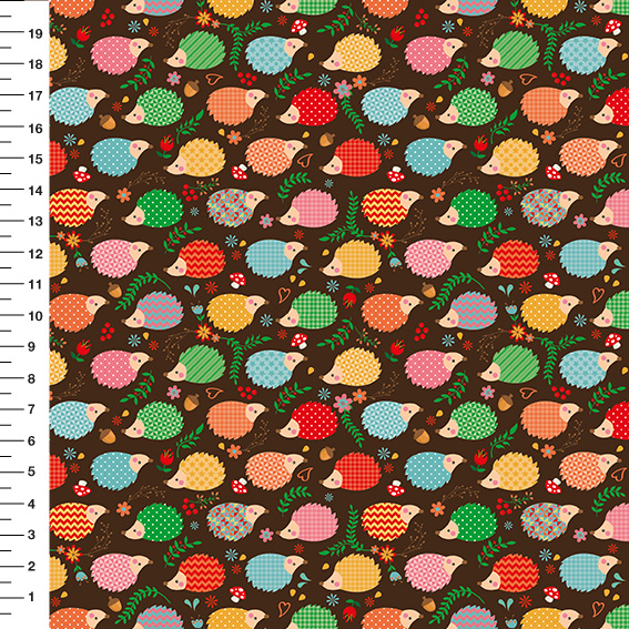 Sintético Doll Ouriços Coloridos Fundo Marrom - Meia Tigela 50cm x 1,36mt