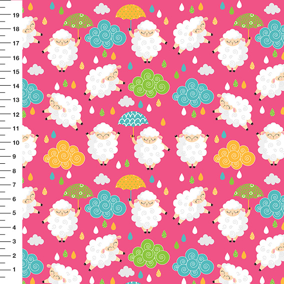 Sintético Doll Ovelhinhas Guarda-Chuva Fundo Pink - Meia Tigela 50cm x 1,36mt