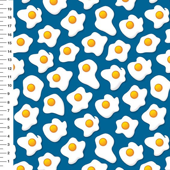 Sintético Doll Ovos Fritos Fundo Azul - Meia Tigela 50cm x 1,36mt
