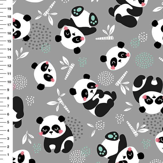 Sintético Doll Pandas Corpo Inteiro Fundo Cinza - Meia Tigela 50cm x 1,36mt