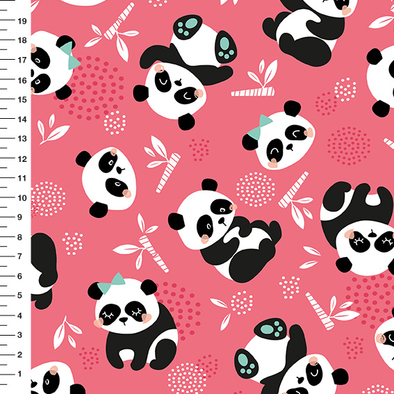 Sintético Doll Pandas Corpo Inteiro Fundo Coral - Meia Tigela 50cm x 1,36mt