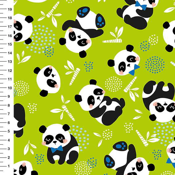 Sintético Doll Pandas Corpo Inteiro Fundo Verde Limão - Meia Tigela 50cm x 1,36mt