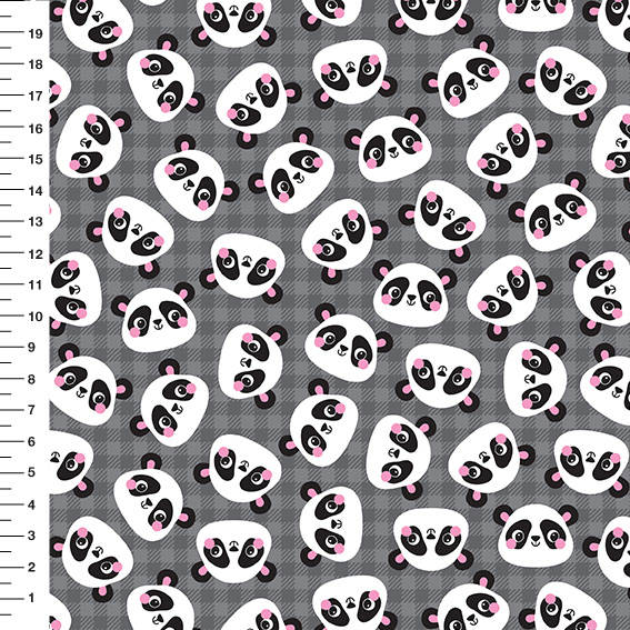 Sintético Doll Pandas Rosto Xadrez Cinza - Meia Tigela 50cm x 1,36mt