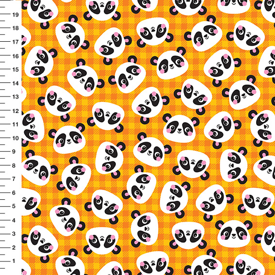 Sintético Doll Pandas Rosto Xadrez Laranja - Meia Tigela 50cm x 1,36mt