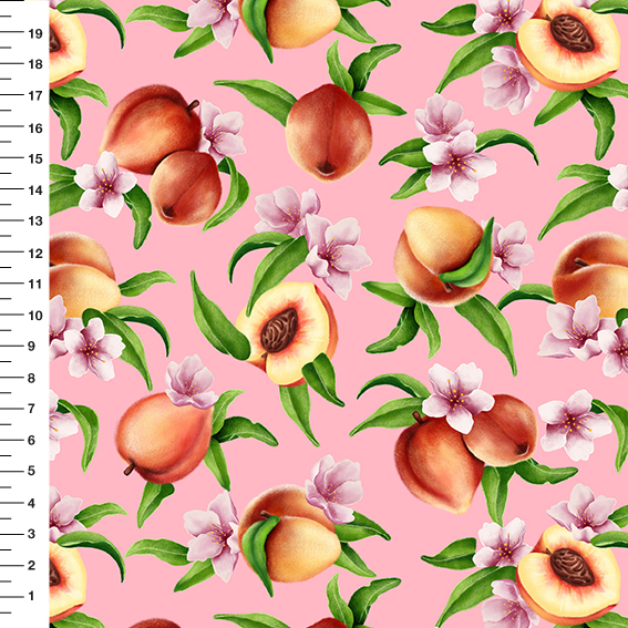 Sintético Doll Pêssegos Fundo Rosa - Meia Tigela 50cm x 1,36mt