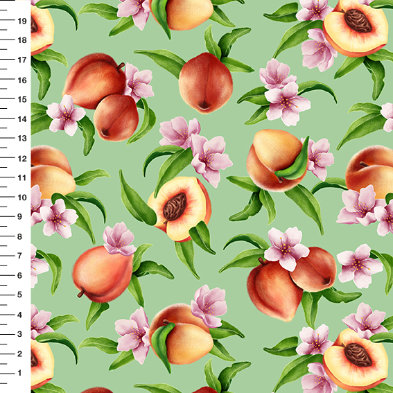 Sintético Doll Pêssegos Fundo Verde - Meia Tigela 50cm x 1,36mt