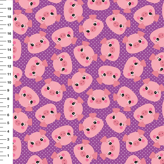 Sintético Doll Porquinhos Poá Fundo Roxo - Meia Tigela 50cm x 1,36mt