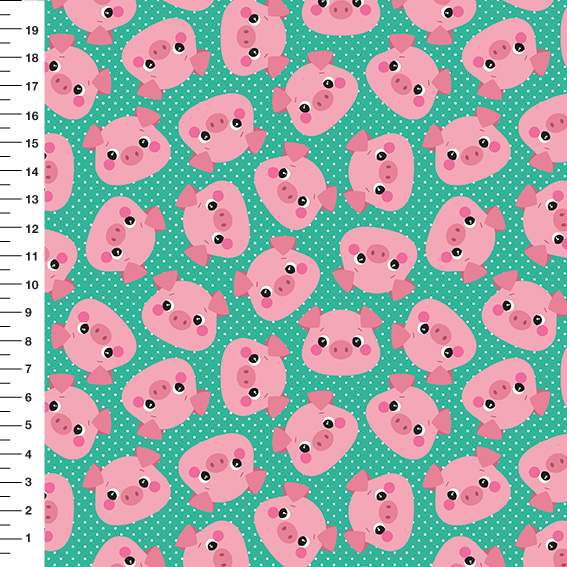 Sintético Doll Porquinhos Poá Fundo Verde Água - Meia Tigela 50cm x 1,36mt
