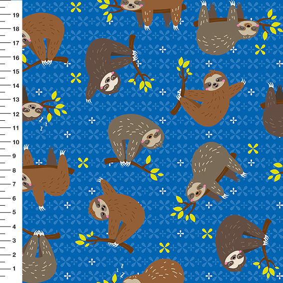 Sintético Doll Preguiças no Galho Fundo Azul - Meia Tigela 50cm x 1,36mt