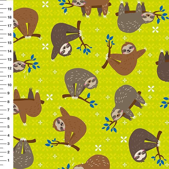 Sintético Doll Preguiças no Galho Fundo Verde Limão - Meia Tigela 50cm x 1,36mt