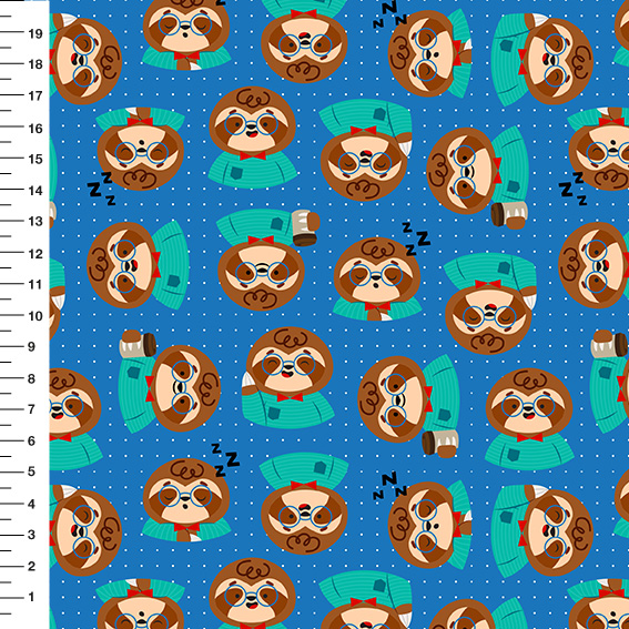 Sintético Doll Preguiças Poá Fundo Azul - Meia Tigela 50cm x 1,36mt
