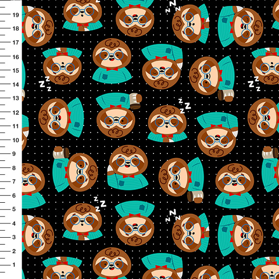 Sintético Doll Preguiças Poá Fundo Preto - Meia Tigela 50cm x 1,36mt