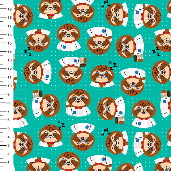 Sintético Doll Preguiças Poá Fundo Verde Água - Meia Tigela 50cm x 1,36mt