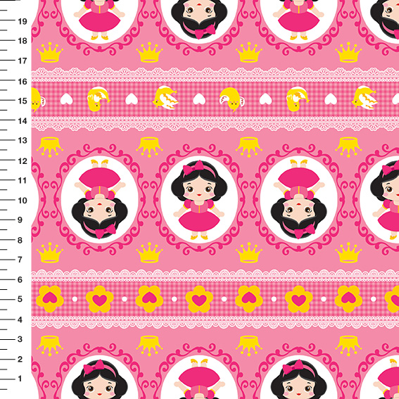 Sintético Doll Princesa Medalhão Barrado Rosa - Meia Tigela 50cm x 1,36mt