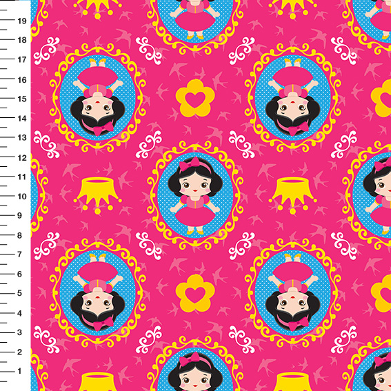 Sintético Doll Princesa Medalhão Fundo Pink - Meia Tigela 50cm x 1,36mt