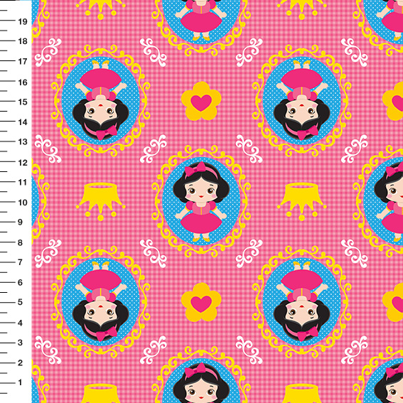 Sintético Doll Princesa Medalhão Fundo Rosa - Meia Tigela 50cm x 1,36mt