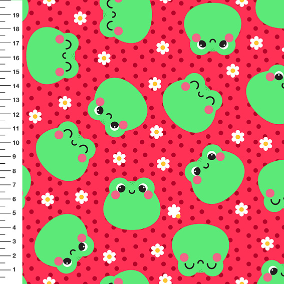 Sintético Doll Sapinhos Poá Fundo Vermelho - Meia Tigela 50cm x 1,36mt