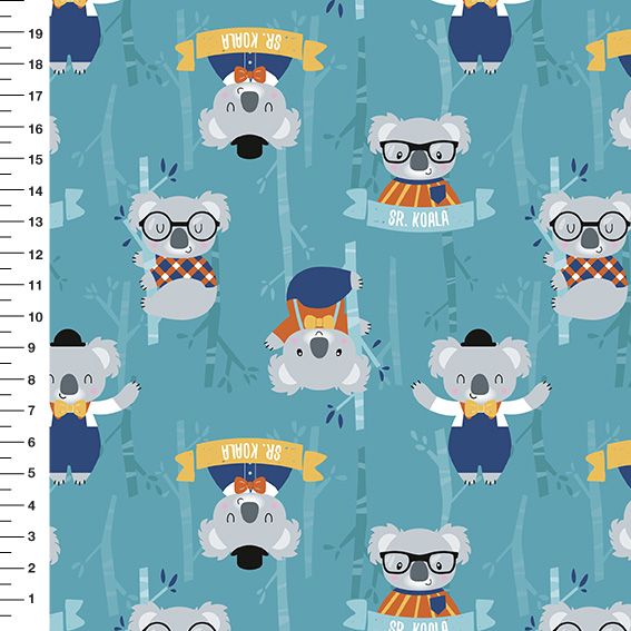 Sintético Doll Sr. Koala Fundo Azul - Meia Tigela 50cm x 1,36mt