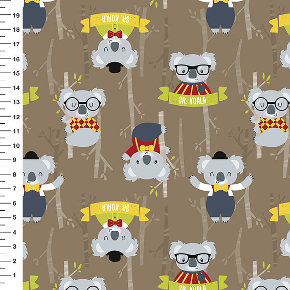 Sintético Doll Sr. Koala Fundo Marrom - Meia Tigela 50cm x 1,36mt
