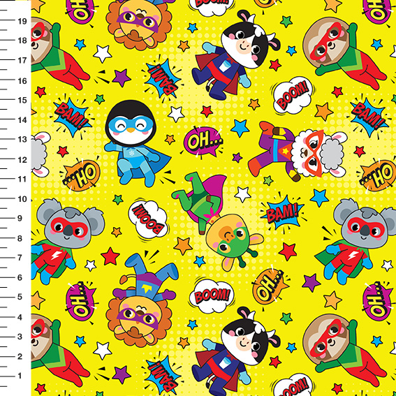 Sintético Doll Super Bichinhos Fundo Amarelo - Meia Tigela 50cm x 1,36mt