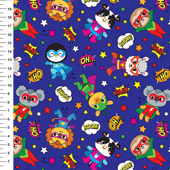 Sintético Doll Super Bichinhos Fundo Azul Marinho - Meia Tigela 50cm x 1,36mt