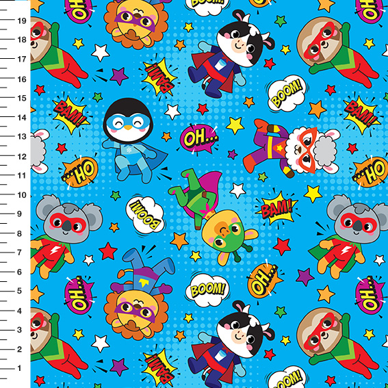 Sintético Doll Super Bichinhos Fundo Azul - Meia Tigela 50cm x 1,36mt