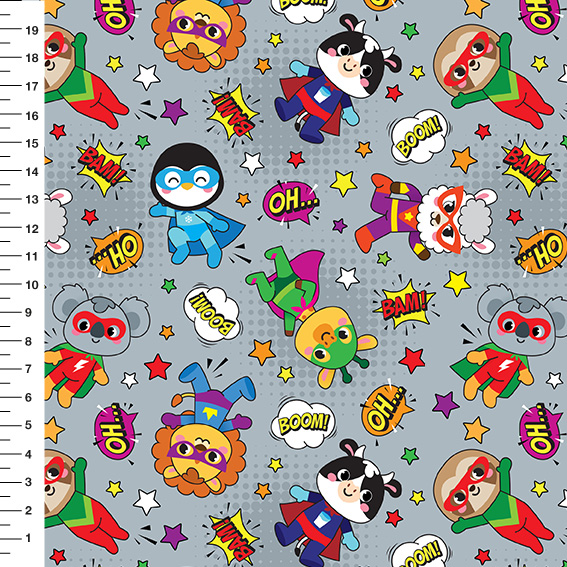 Sintético Doll Super Bichinhos Fundo Cinza - Meia Tigela 50cm x 1,36mt