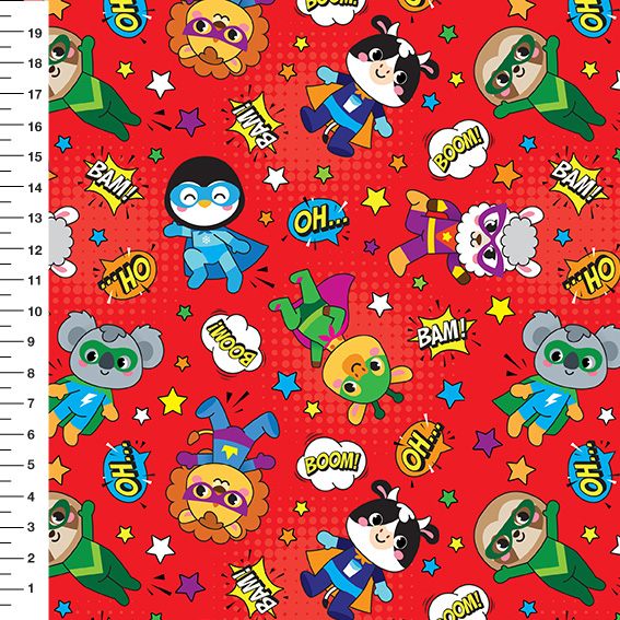 Sintético Doll Super Bichinhos Fundo Vermelho - Meia Tigela 50cm x 1,36mt
