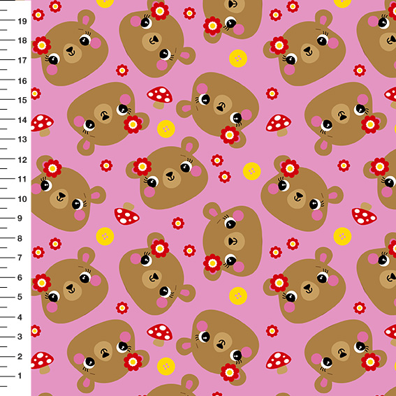 Sintético Doll Ursinha Flores Fundo Rosa - Meia Tigela 50cm x 1,36mt
